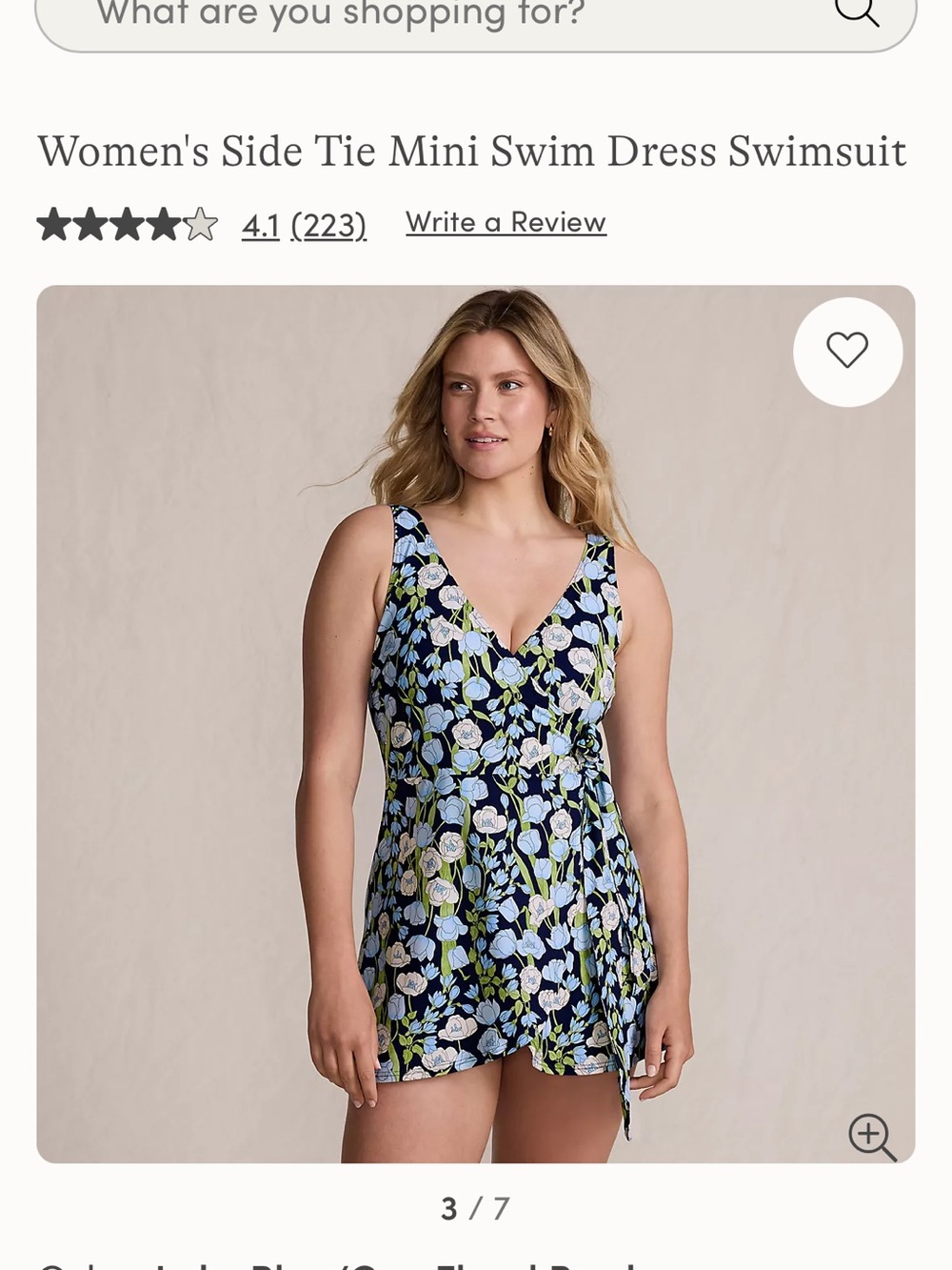 NWT Women’s Lands' End Navy Floral Side-Tie Mini Swim Dress